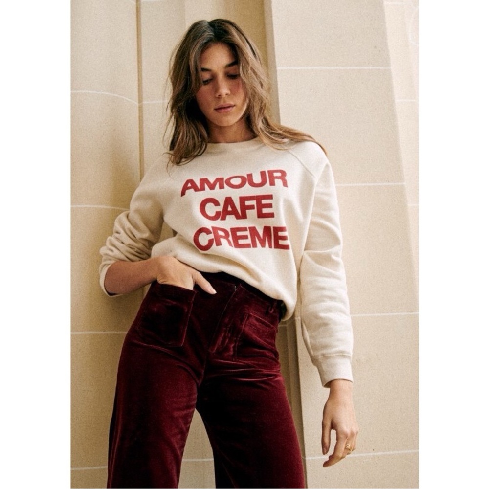 Sezane Amour Cafe Creme Graphic Sweatshirt in Cream & Red